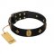 "Star Powder" FDT Artisan Black Leather Swiss Mountain Dog Collar with Ovals and Stars - 1 1/2 inch Wide