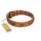 "Call of Feat" FDT Artisan Tan Leather Swiss Mountain Dog Collar with Old Bronze-like Studs and Oval Brooches