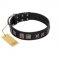 "Silver River" Designer Handmade FDT Artisan Black Leather Swiss Mountain Dog Collar