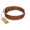 "Silver Century" Fashionable FDT Artisan Tan Leather Swiss Mountain Dog Collar with Silver-Like Plates