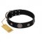 "Blue Gems" FDT Artisan Black Leather Swiss Mountain Dog Collar with Chrome Plated Studs and Conchos