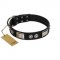 "Grand Wear" FDT Artisan Black Leather Swiss Mountain Dog Collar with Shining Plates and Spiked Studs