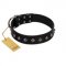 "Immense Power" Handcrafted FDT Artisan Black Leather Swiss Mountain Dog Collar with Small Dotted Pyramids