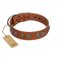 "Luxurious Life" Premium Quality FDT Artisan Tan Leather Swiss Mountain Dog Collar with Round Adornments