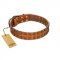 "Terra-cotta" FDT Artisan Tan Leather Swiss Mountain Dog Collar with Two Rows of Studs