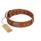 "Great Obelisk" Handcrafted FDT Artisan Tan Leather Swiss Mountain Dog Collar with Large Plates and Pyramids