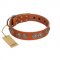 "Woofy Majesty" FDT Artisan Tan Leather Swiss Mountain Dog Collar with Round Silver-like Plates