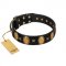 "Doggie Woggie" Designer Handmade FDT Artisan Black Leather Swiss Mountain Dog Collar with Ovals and Studs