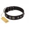"Tricky Ricky" FDT Artisan Black Leather Swiss Mountain Dog Collar Adorned with Silver-Like Conchos