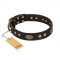 "Perfect Tracery" FDT Artisan Black Leather Swiss Mountain Dog Collar with Old Bronze Look Plates and Circles