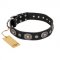 "Black Tie" FDT Artisan Leather Swiss Mountain Dog Collar with Old Silver-like Decorations