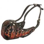 Burning Fire Hand Painted Leather Swiss Mountain Dog Muzzle for Attack Training