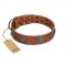 "Blue Sands" FDT Artisan Tan Leather Swiss Mountain Dog Collar with Silver-like Studs and Round Conchos with Stones