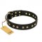 "Rhomb Style" FDT Artisan Decorated Leather Swiss Mountain Dog Collar with Old Bronze-Plated Studs 1 1/2 inch (40 mm) Wide