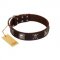 "Nut-Brown Finery" Embellished FDT Artisan Brown Leather Swiss Mountain Dog Collar with Chrome Plated Crossbones and Plates