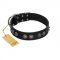 "Silver Medallions" Mod FDT Artisan Black Leather Swiss Mountain Dog Collar with Round Plates