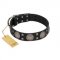 "Sun in Shining" Modern FDT Artisan Black Leather Swiss Mountain Dog Collar with Studs and Stars
