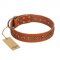 "Star Trek" FDT Artisan Tan Leather Swiss Mountain Dog Collar Decorated with Stars