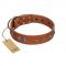 "Splendid Armor" Premium Quality FDT Artisan Tan Designer Swiss Mountain Dog Collar with Shields and Stars