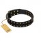 "Refined Pattern" FDT Artisan Black Leather Swiss Mountain Dog Collar with Two Rows of Stunning Decorations