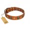 "Rockin' Doggie" FDT Artisan Tan Leather Swiss Mountain Dog Collar Adorned with Stars and Skulls