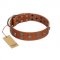 "Road Rider" FDT Artisan Tan Leather Swiss Mountain Dog Collar with Old Silver-like Skulls and Medallions