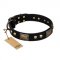 "Biker Style" FDT Artisan Black Leather Swiss Mountain Dog Collar with Old Bronze Look Plates and Skulls