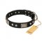 "Pirates Gold" FDT Artisan Black Leather Swiss Mountain Dog Collar with Old Silver Look Plates and Skulls
