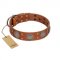 "Sun Rise Noon" FDT Artisan Tan Leather Swiss Mountain Dog Collar with Unique Design
