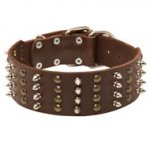 Extra Wide Leather Spiked and Studded Swiss Mountain Dog Collar