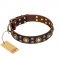 "Flower Melody" FDT Artisan Brown Leather Swiss Mountain Dog Collar with Mixed Studs