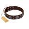 "Hypnotic Stones" FDT Artisan Brown Leather Swiss Mountain Dog Collar with Chrome Plated Brooches and Square Studs