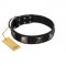 "Sea Rover" Embellished FDT Artisan Black Leather Swiss Mountain Dog Collar with Chrome Plated Crossbones and Plates