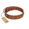 "Era Infinitum" FDT Artisan Tan Leather Swiss Mountain Dog Collar Adorned with Chrome-plated Circles