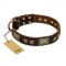 "Sparkling Bronze" FDT Artisan Genuine Leather Swiss Mountain Dog Collar with Bronze Look Stars and Plates