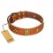 "Space Warrior" FDT Artisan Tan Leather Swiss Mountain Dog Collar with Ovals and Stars