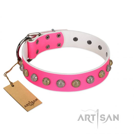 pink leather puppy collar