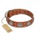 "Far Star" FDT Artisan Tan Leather Swiss Mountain Dog Collar with Engraved Studs