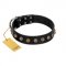 "Inky Prettification" FDT Artisan Black Leather Swiss Mountain Dog Collar with One Row of Studs