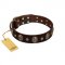 "Breaking the Horizon" FDT Artisan Brown Leather Swiss Mountain Dog Collar with Engraved Studs and Medallions