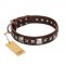 "Perfect Impression" FDT Artisan Brown Leather Swiss Mountain Dog Collar with Silvery Square Studs