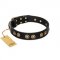"Golden Artifact" FDT Artisan Black Leather Swiss Mountain Dog Collar with Old-bronze Covered Medallions