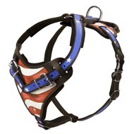 American Flag Painted Leather Swiss Mountain Dog Harness for Agitation Training