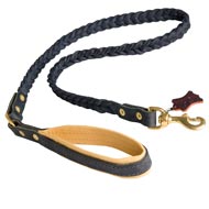 Braided Handcrafted Leather Swiss Mountain Dog Leash with Nappa Leather Lined Handle