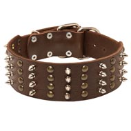 Extra Wide Leather Spiked and Studded Swiss Mountain Dog Collar