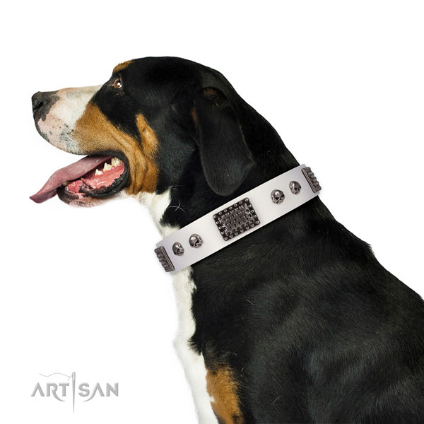 Unusual full grain genuine leather collar for your lovely canine