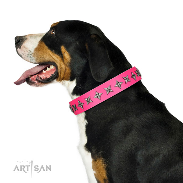 High quality full grain genuine leather dog collar with stylish studs