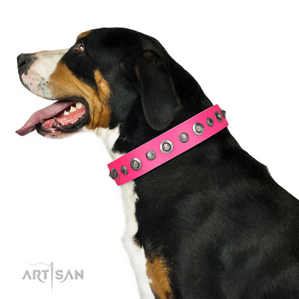 Genuine leather collar with reliable buckle for your attractive pet