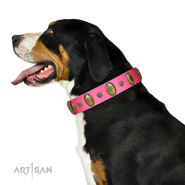 Soft to touch full grain leather dog collar with corrosion resistant traditional buckle