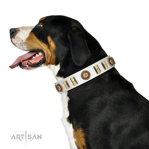 Top quality full grain genuine leather dog collar with reliable hardware